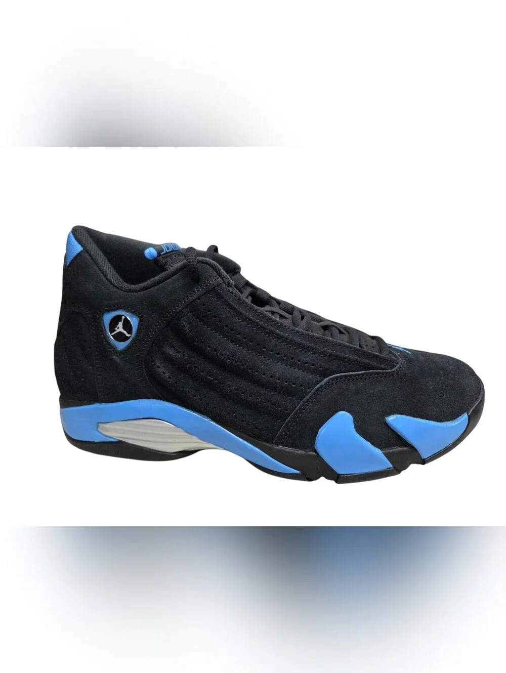 Air Jordan 14 Retro Black and University Blue Sneakers